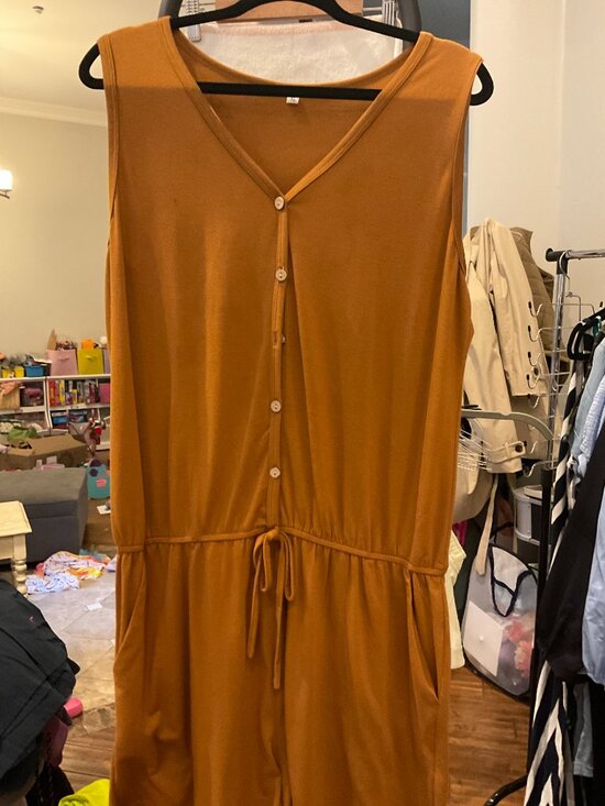 Dresses & Skirts - Mustard Button-Front Sleeveless Romper w/ Drawstring Waist | XL